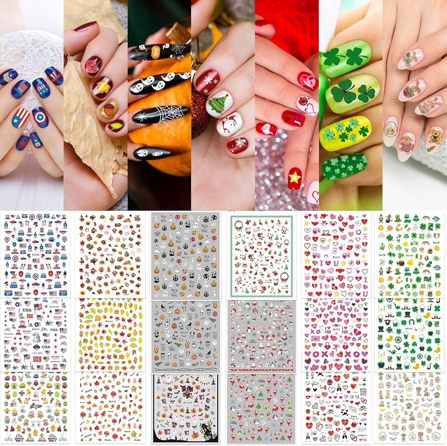 Whaline 18 Sheets Fall Nail Art Stickers All Holiday Nail Decals All Season Halloween Christmas W... | Amazon (US)