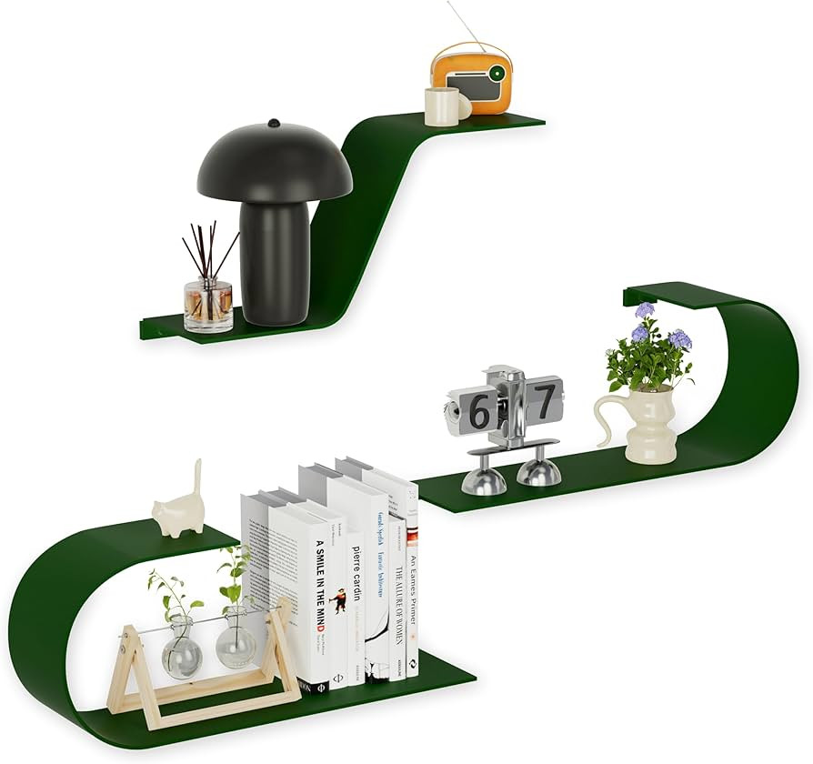 Green Floating Shelves Set of 3, Green Metal Decor, Unique Mounted Floating Shelf, Modern Long Wa... | Amazon (US)