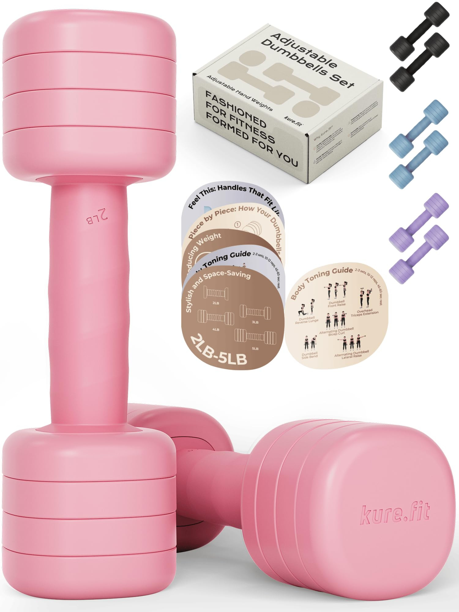 Adjustable Dumbbell Set｜2LB 3LB 4LB 5LB Light Hand Weights for Women｜One-Twist Weight Adjustment｜Non-Slip Curved Grip Handle｜Free Weights for Home Gym, Rehab, Pilates, Yoga, Strength Training | Amazon (US)