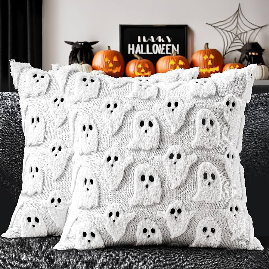 MIULEE Halloween Pillow Covers Cute Ghost Spooky Fall Throw Pillows Set of 2 Soft Plush Faux Fur ... | Amazon (US)