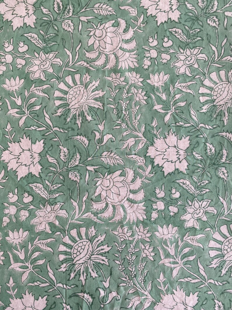 Mint Green, Pink and White Floral Indian Hand Block Printed Cotton Tablecloth, Table Cover for We... | Etsy (US)