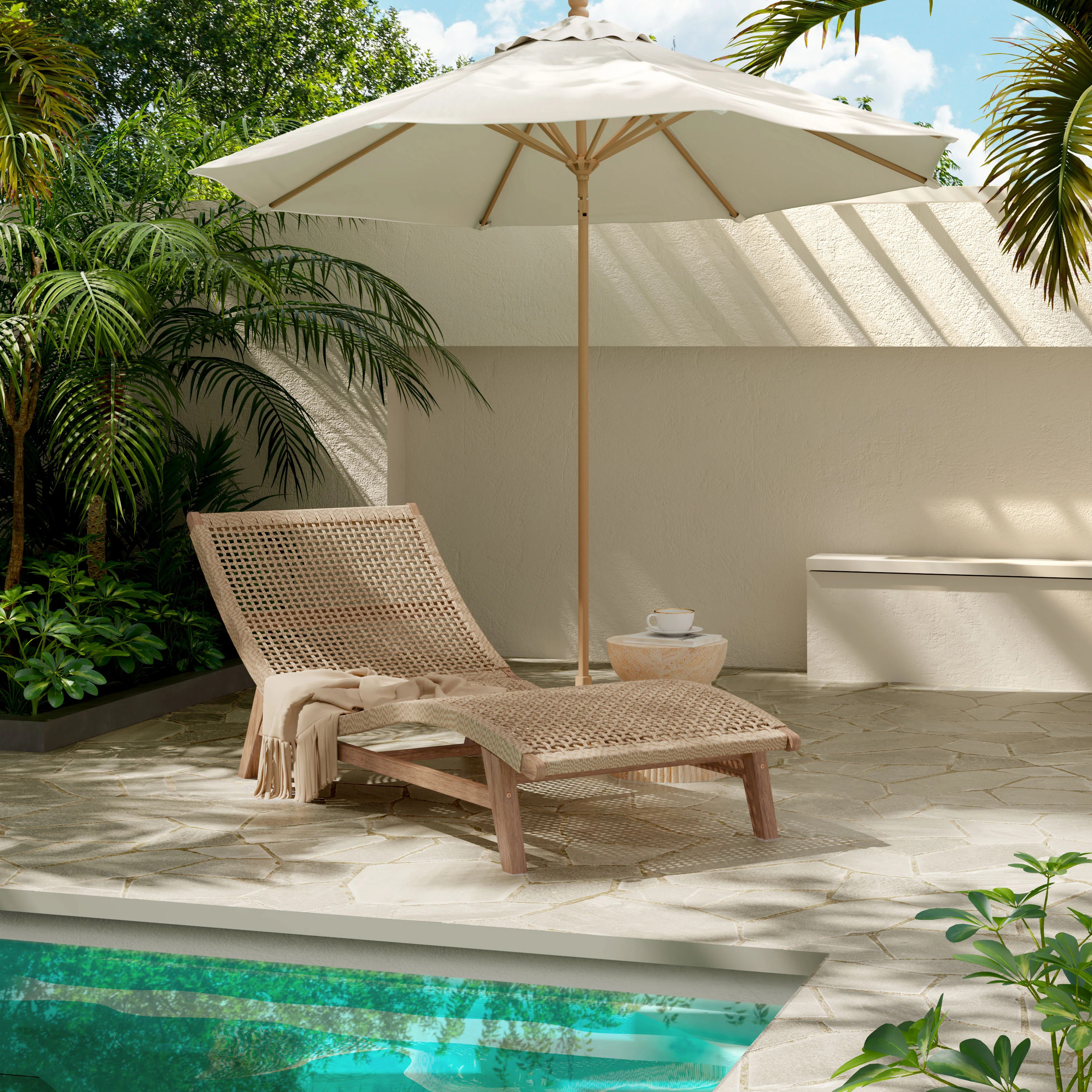 Elanora Outdoor Acacia Wood annd Wicker Woven Sun Lounger | Wayfair North America