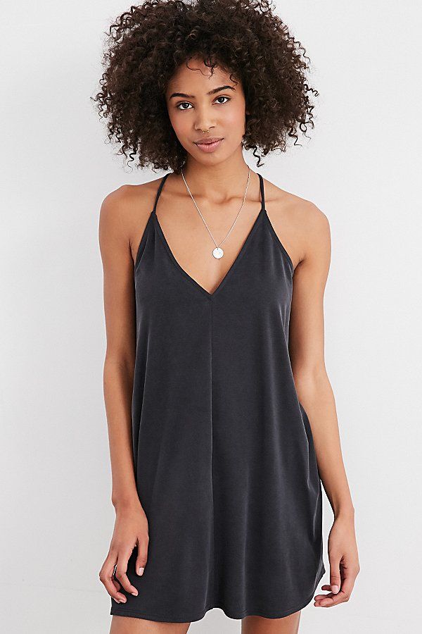 Silence + Noise V-Neck Cupro Mini Slip Dress - Black XS at Urban Outfitters | Urban Outfitters US