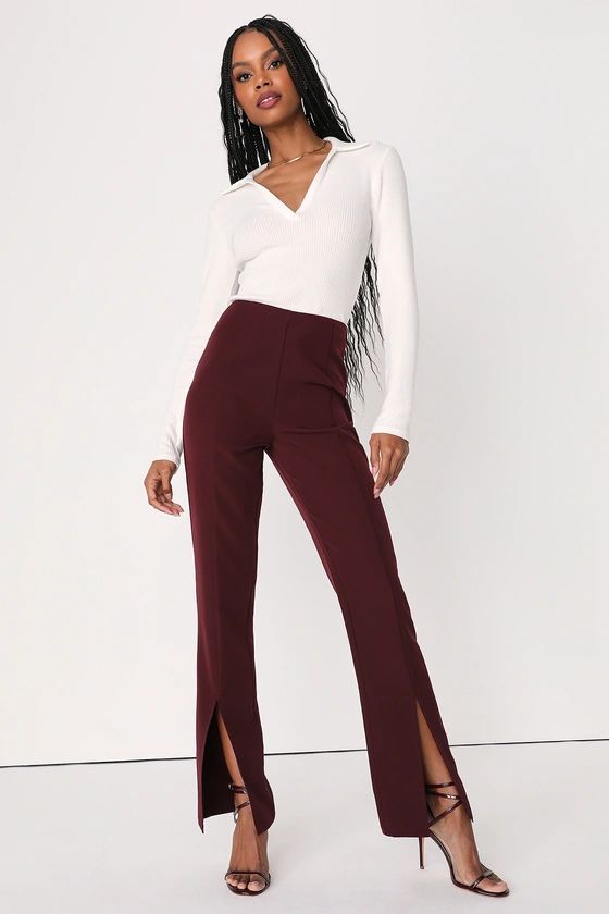 Minding My Business Plum High-Rise Split Hem Trouser Pants | Lulus (US)