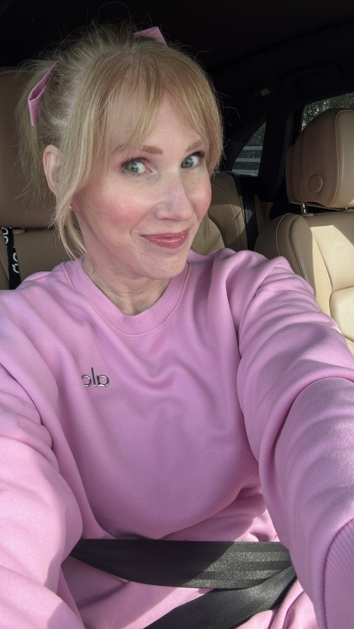 Love my new Alo Candy Pink accolade sweatshirt, straight leg, sweatpants, matching socks, and ribbon in my hair! #aloyoga #sweats 

#LTKActive #LTKmomlife #LTKOver40