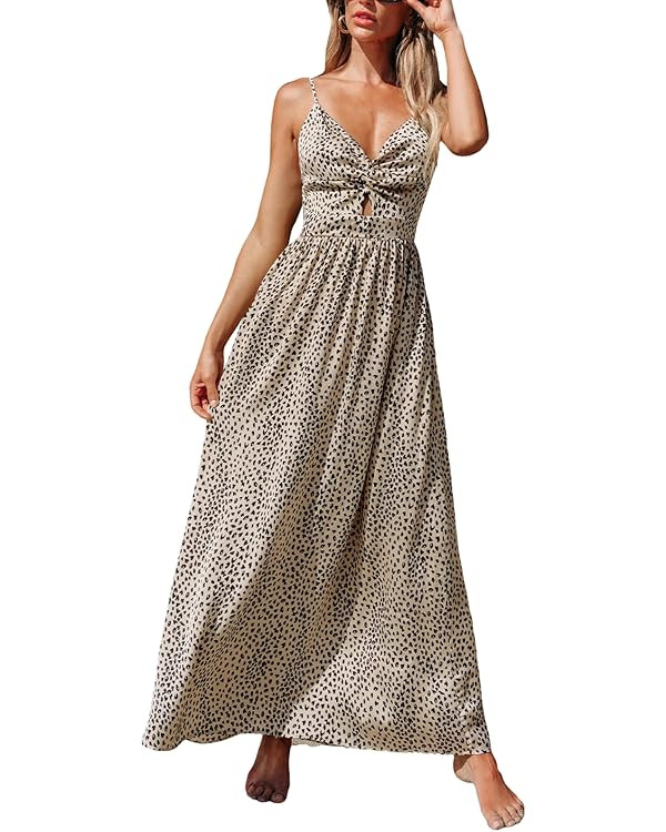 CUPSHE Women's Maxi Dress V Neck Twisted Sleeveless Cutout Self Tie Long Dress Summer Formal Dres... | Amazon (US)