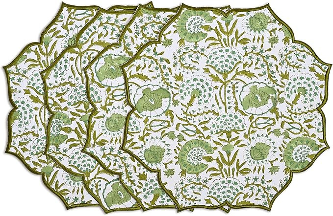 CPC Agate Green Hand Block Print Cotton Placemat 15x15 Set of 4 Handmade Double Layered, Machine ... | Amazon (US)