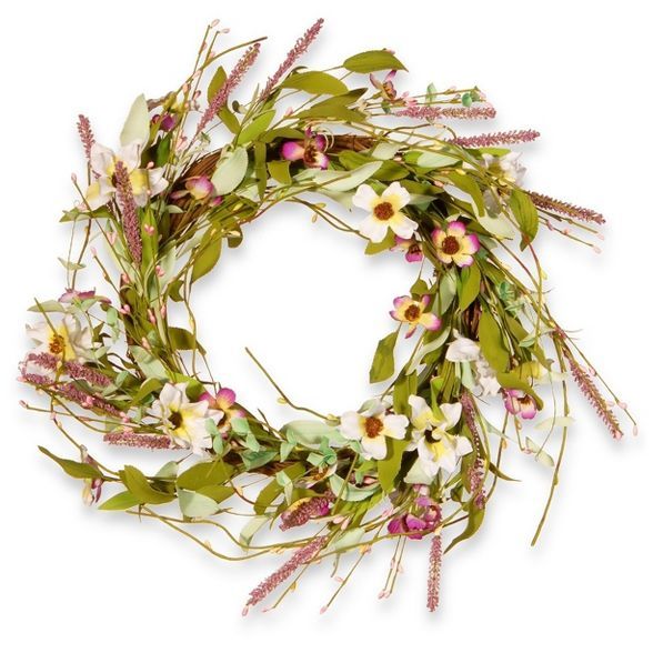 Artificial Spring Wreath Purple & White 22" - National Tree Company | Target
