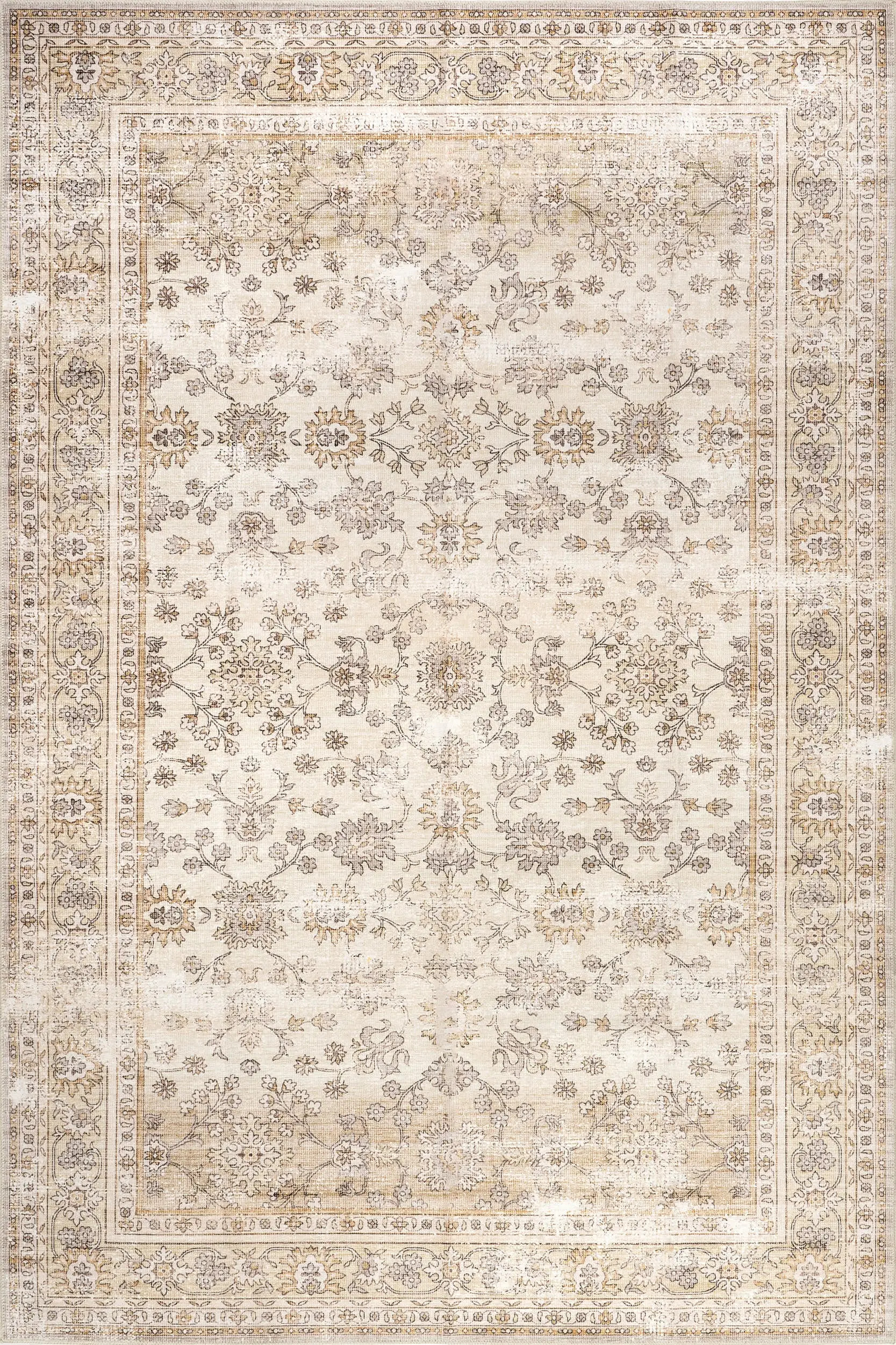 Meena Fading Garden Spill Proof Washable Rug | Beige | Rugs USA