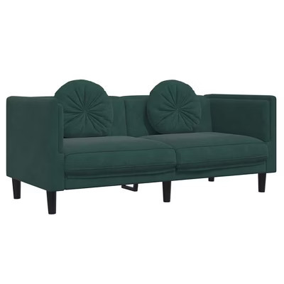 vidaXL 2-Seater loveseat Sofa - Dark Green Velvet upholstered Couch for Living Room/Office/Lounge with Supportive Legs and Round Pillows | Target