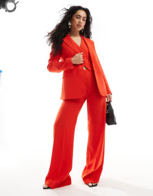 Mango blazer, waistcoat and straight legs trousers co-ord set in red | ASOS (Global)