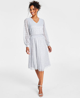 Women's V-Neck Metallic Midi Fit & Flare Dress | Macy's