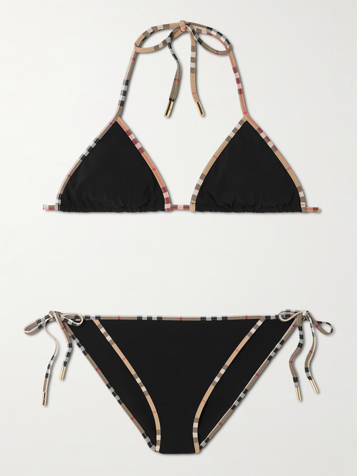Burberry - Checked-piped Triangle Bikini - Black | NET-A-PORTER (US)