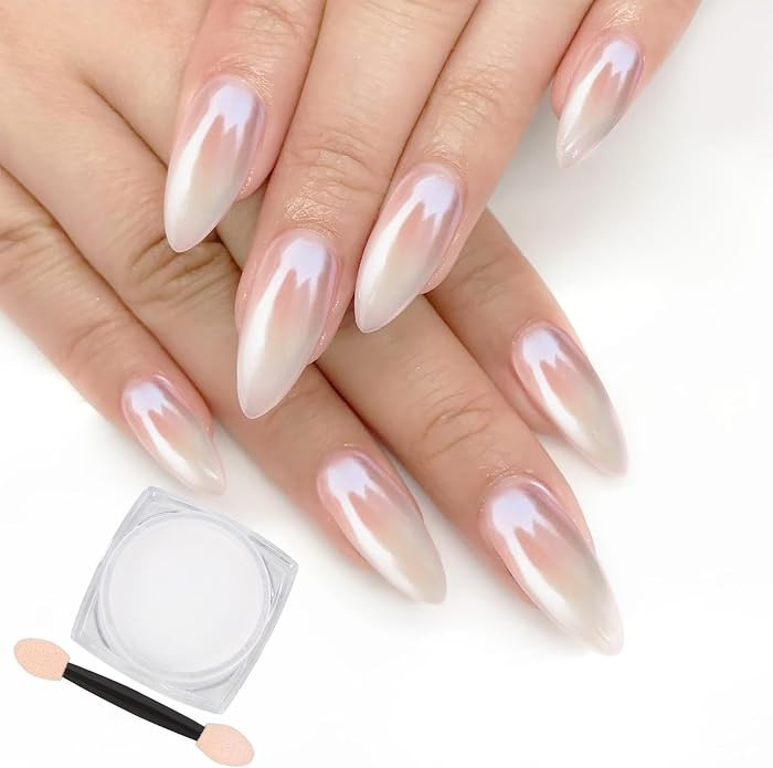 White Pearl Chrome Nail Powder,Iridescent Aurora Powder Metallic Mirror Effect Pigment Pearlescen... | Amazon (US)