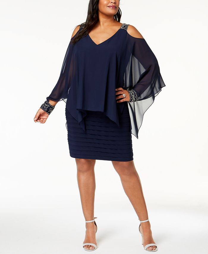 Plus Size Cold-Shoulder Popover Dress | Macys (US)