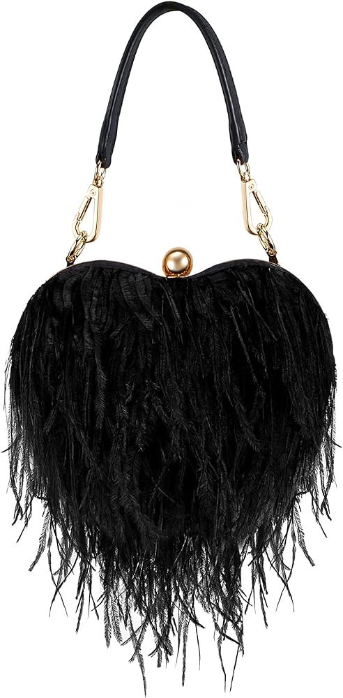Women Ostrich Feather Tote Bag Heart Shaped Fluffy Purse Clutch Feather Purse Feather Evening Han... | Amazon (US)
