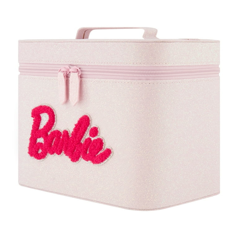 Barbie Travel Makeup Bag, Trapezoid Cosmetic Organizer Pouch for Women, Pink Glitter | Walmart (US)