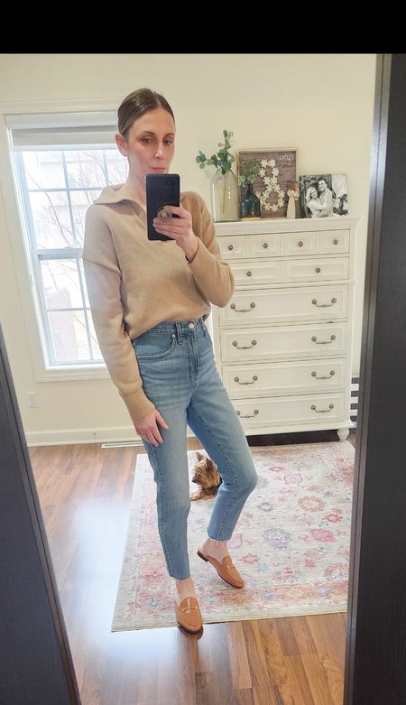 Casual outfit. Mom outfits. Sweaters. Madewell jeans. Mules. Neutral outfit ideas. 5'10

#LTKfindsunder100 #LTKsalealert #LTKSpringSale
