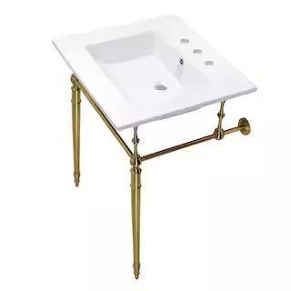 Kingston Brass Edwardian Ceramic White/Brushed Brass Console Sink Basin and Leg Combo with Legs-H... | The Home Depot