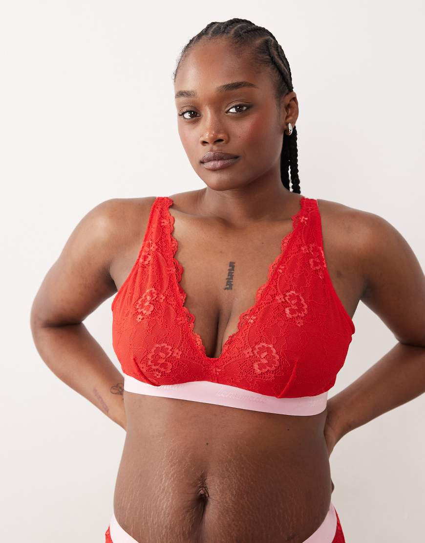 Lemonade Dolls Fuller Bust Signature lace bralette in red and pink-Multi | ASOS (Global)