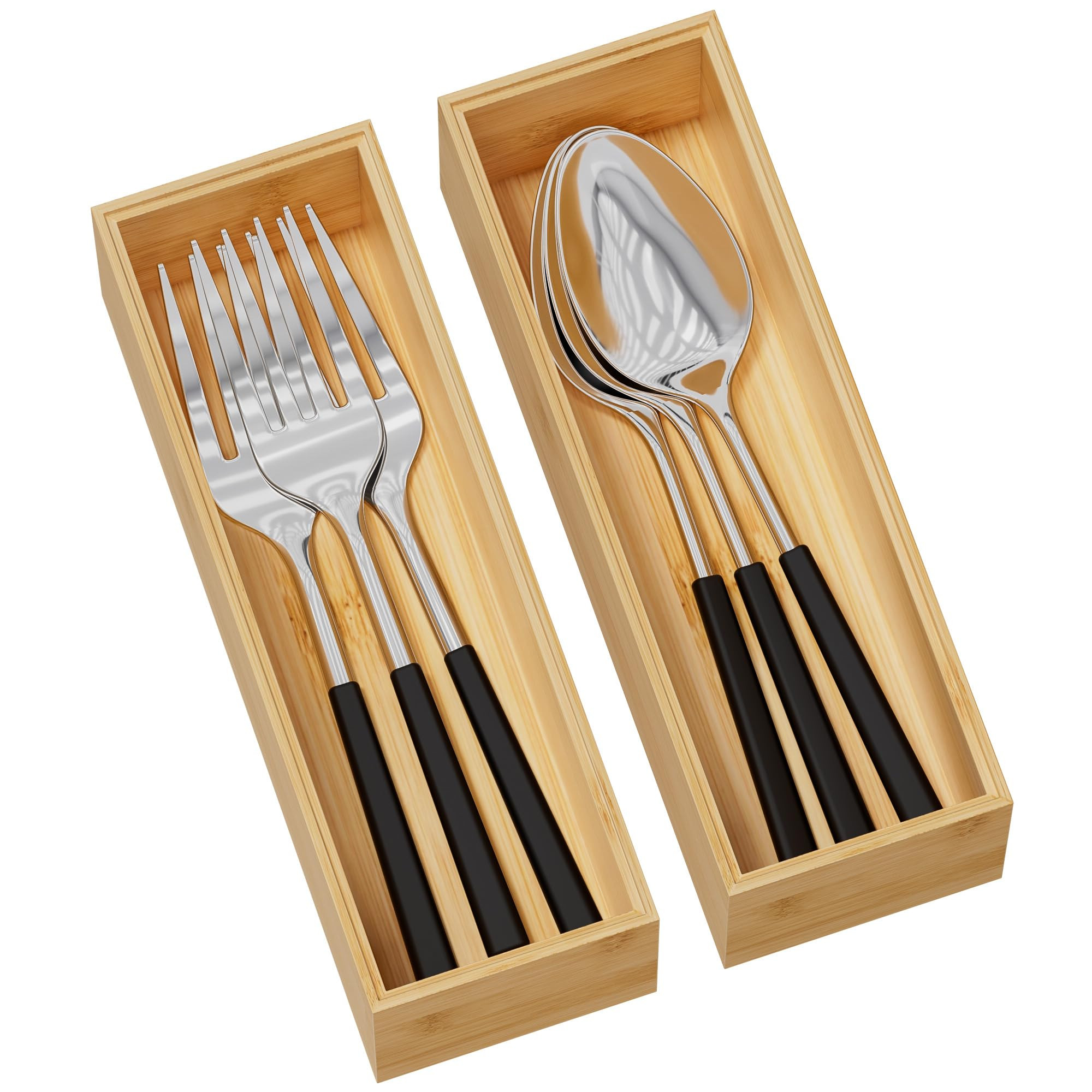 Kitchen Drawer Organizer Bins, Stackable Bamboo Drawer Organizer for Silverware, Utensils, Cutler... | Amazon (US)