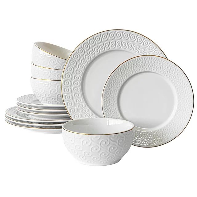Sofia Home 12 Piece Embossed White Stoneware Dinnerware Set by Sofia Vergara | Walmart (US)