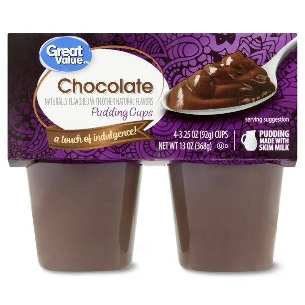 Great Value Chocolate Pudding Cups, 3.25 Oz, 4 Count - Walmart.com | Walmart (US)