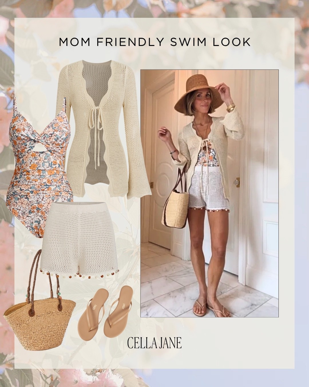 The perfect mom friendly swim look for summer. Easy to go from the beach to the shops! @Cupshe