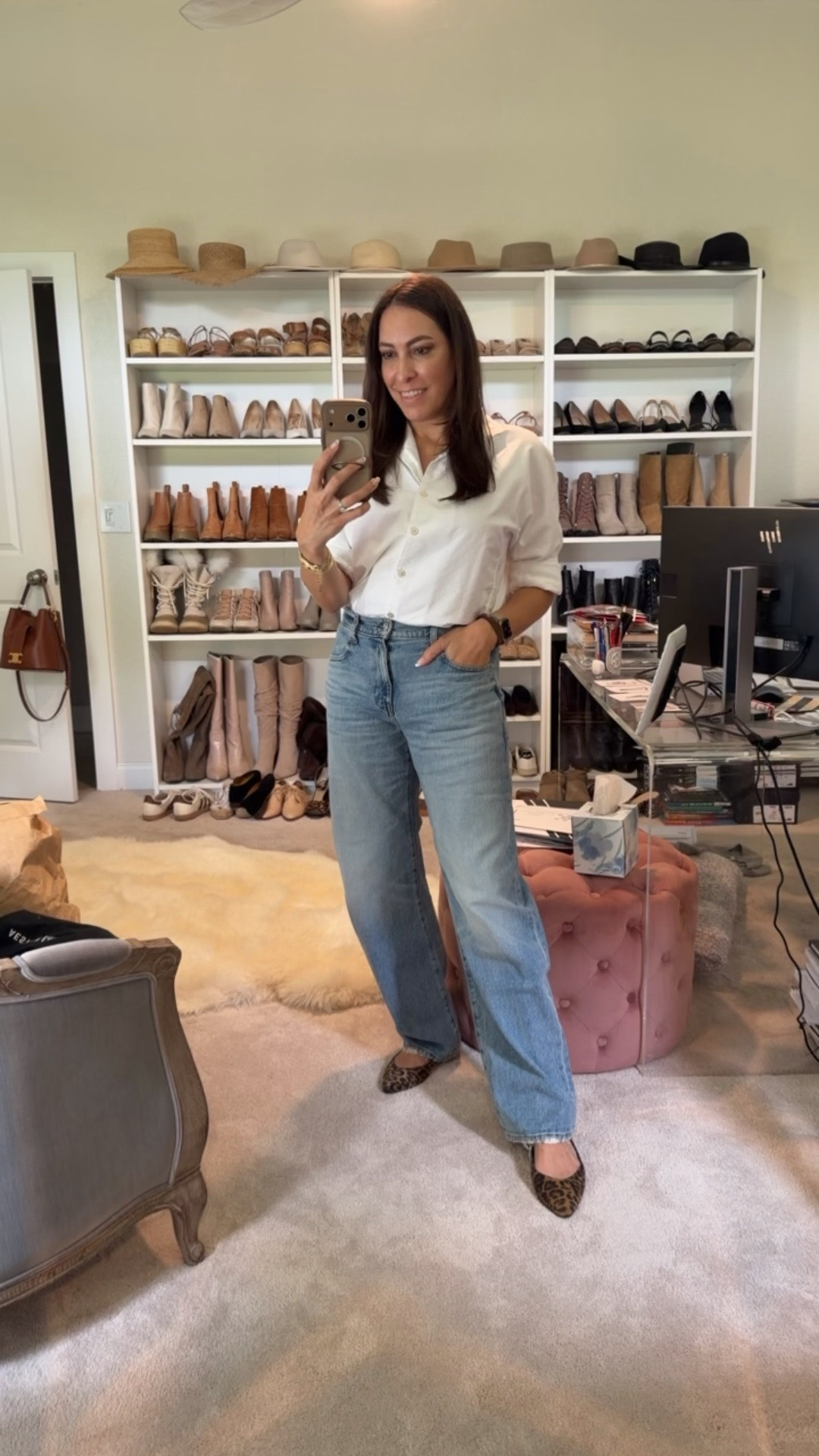 Classic outfit idea you’ll wear on repeat.

Relaxed straight leg jeans with a crisp white button-down (hello French-inspired style) and leopard flats for a timeless elevated look.

Top - @ayr size small (runs oversized, size down for more fitted look)
Jean - @ayr runs TTS but will stretch. Size 29R.
Leopard flats @Margaux run small. In size 40W and normally a 9.

#LTKmomlife #LTKOver40 #LTKWorkwear