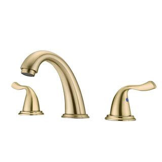 8 in. Widespread Double Handle Bathroom Faucet, 2-Handles Bathroom Faucet with 3 Holes in Brushed Gold | The Home Depot