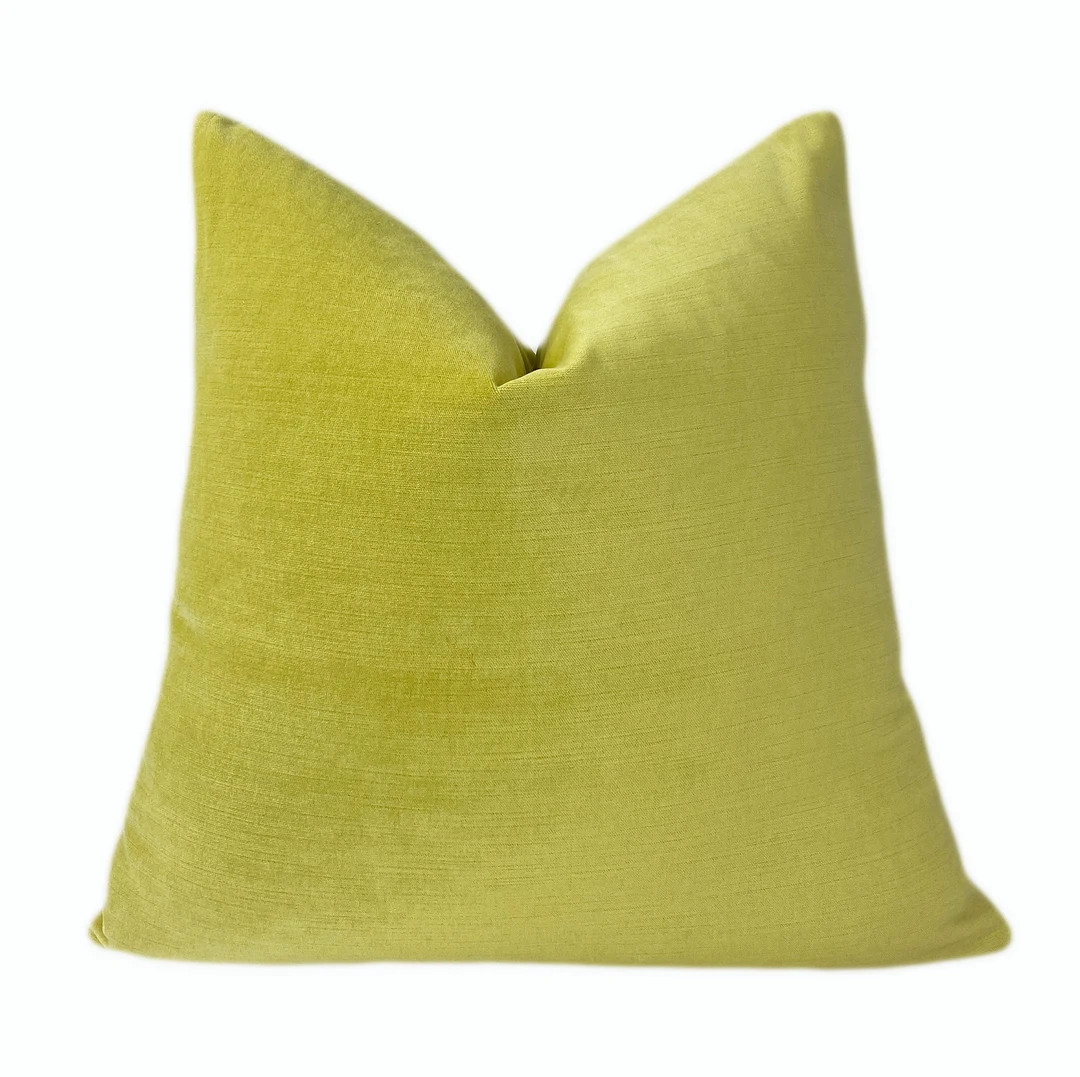 Citron Green Solid Velvet Throw Pillow Cover Yellow Green Decorative Cushion Cover 18x18 20x20 22... | Etsy (US)