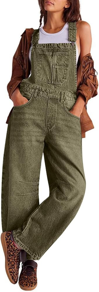 utcoco Womens Denim Overalls Loose Fit Barrel Leg Adjustable Strap Hip Hop Jean Jumpsuits | Amazon (US)