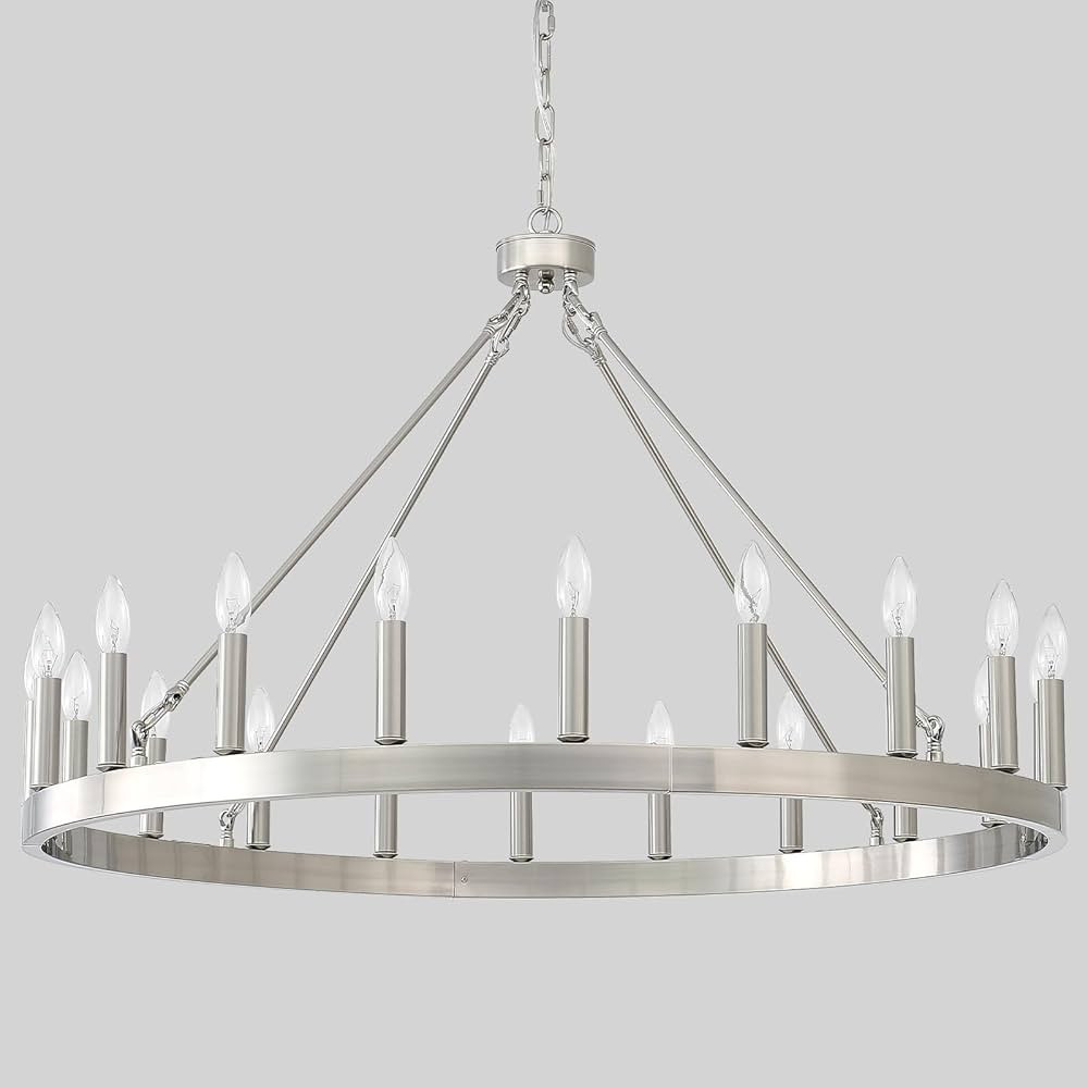 Silver Wagon Wheel Chandelier 40”, Farmhouse Brushed Nickel Chandelier for Dining Room 20-Light... | Amazon (US)