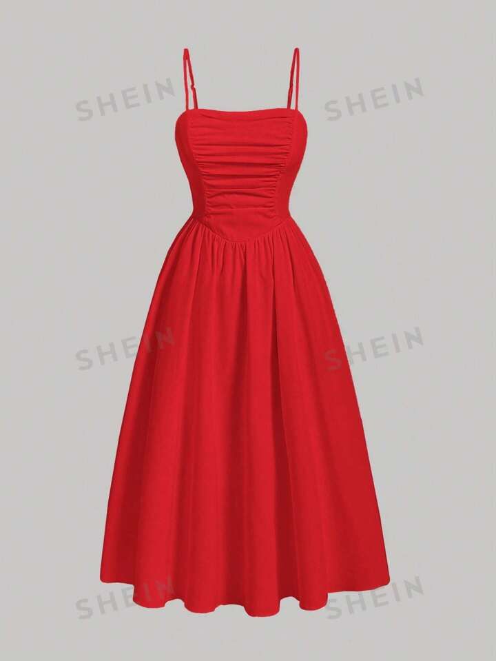 SHEIN MOD Solid Ruched Cami Dress | SHEIN