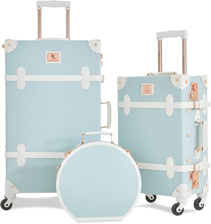 7998 3 Piece Vintage Suitcase Set Women Cute Carry on Luggage with Hat Box Cosmetic Case (embosse... | Amazon (US)