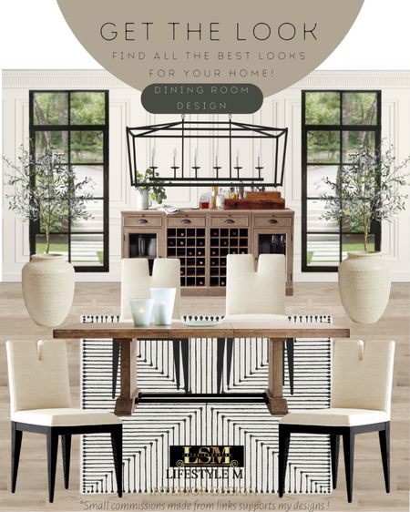 Dining Room Design Idea. Recreate the look with these furniture and decor finds! Wood dining table, wood console buffet table, modern dining chair, dining room stripped rug, dining room lantern chandelier, ceramic tree planter pot, faux fake tree.

#LTKstyletip #LTKhome #LTKFind