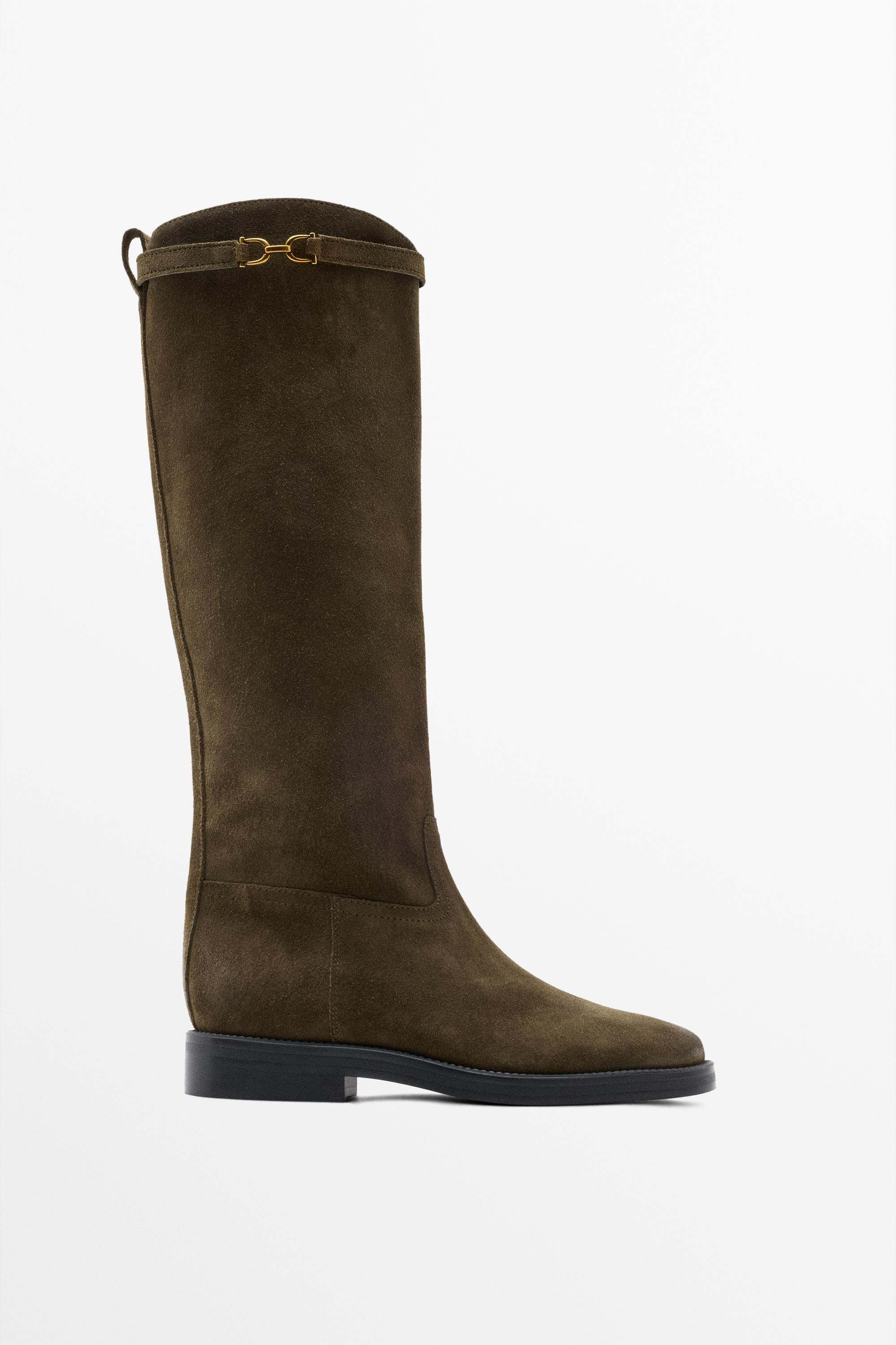 Oiled split suede riding boots | Massimo Dutti US