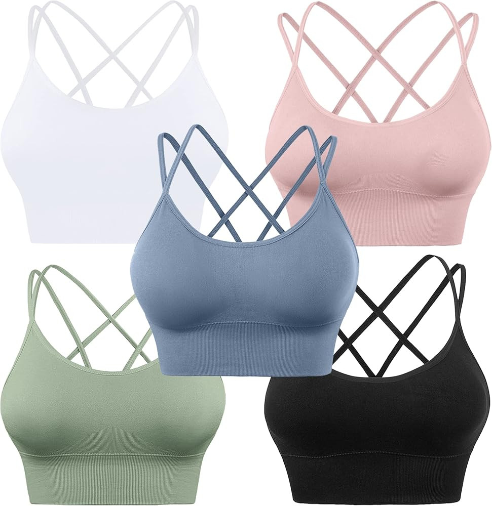 Evercute Cross Back Sport Bras Padded Strappy Criss Cross Cropped Bras for Yoga Workout Fitness L... | Amazon (US)
