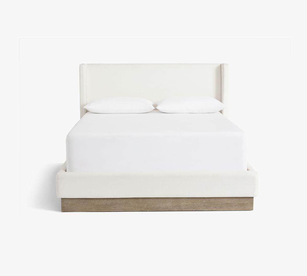 Jake Upholstered Gray Wash Wood Base Platform Bed, Queen, Heathered Chenille Stone | Pottery Barn (US)