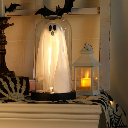 Halloween Decor-Halloween Decorations Indoor-Light Up Ghost in Glass Cloche-Cute Ghost with Light for Home Kitchen Mantel Tabletop Party Decor and Holiday Decorations | Amazon (US)