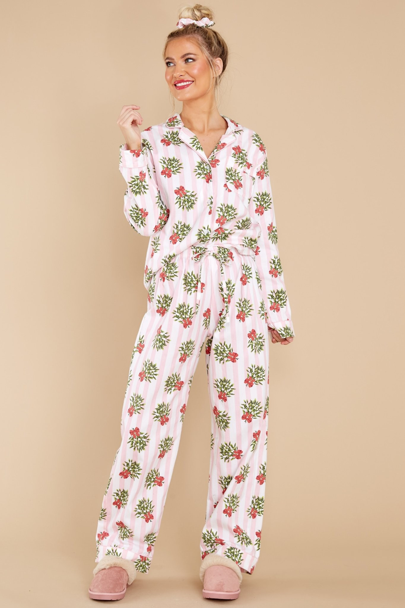 Holiday Wishes White Multi Pajama Set | Red Dress 
