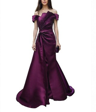 Terani Couture Off-The-Shoulder Ruched Bodice With Beading Mikado Mermaid Gown | Dillard's | Dillard's