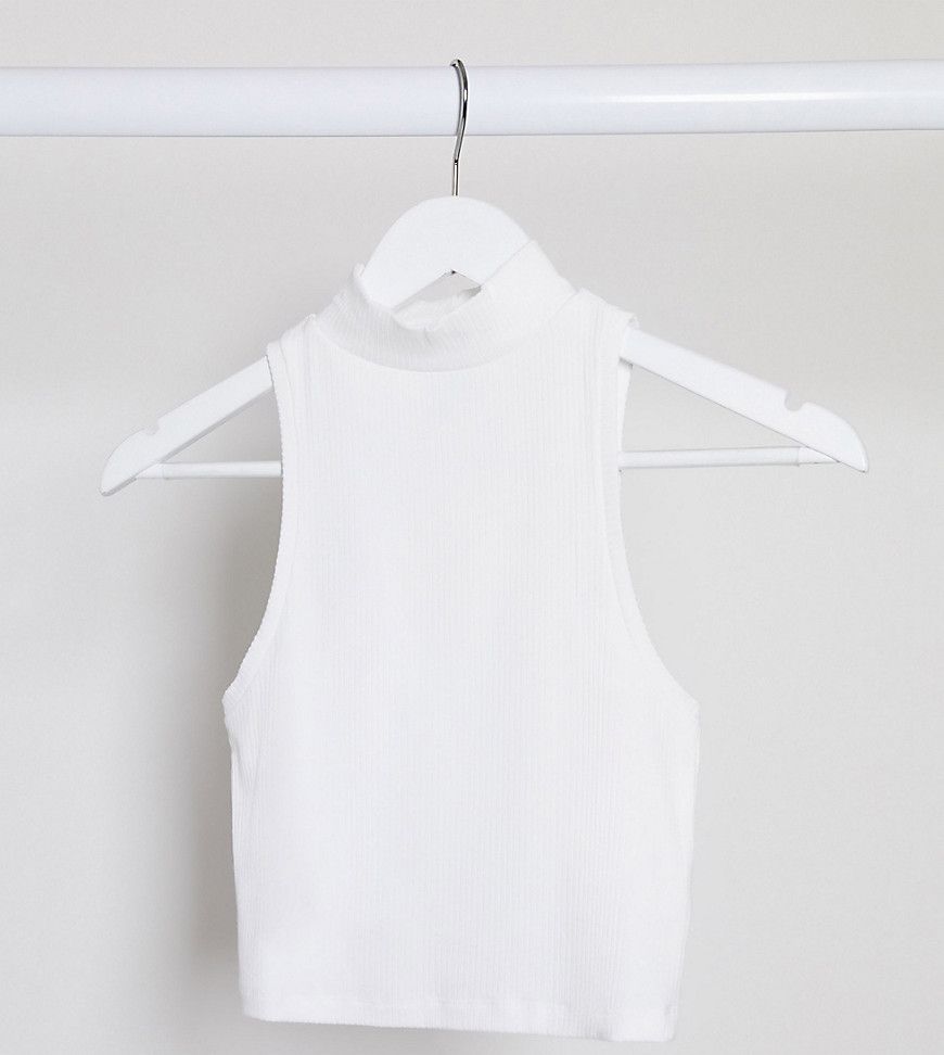 ASOS DESIGN Petite sleeveless crop in cutabout rib with turtle neck in white | ASOS (Global)