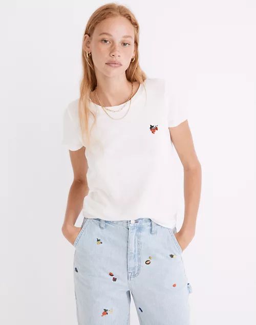 Strawberry Embroidered (Re)sourced Cotton Shrunken Shirttail Tee | Madewell