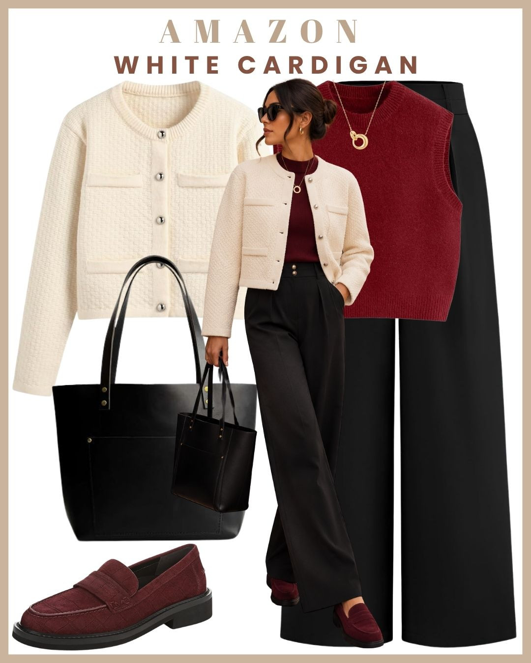 White buttoned cardigan for fall workwear 🤍🍂

A white buttoned cardigan is such an easy fall workwear essential — polished enough for the office, but still cozy and effortless. ✨

Style it with tailored trousers, wide-leg pants, or a midi skirt for an elevated office look. Add loafers, ballet flats, or ankle boots and finish with a structured bag for that clean, sophisticated feel. 🤎

Perfect for creating a minimal, timeless workwear wardrobe you can mix and match all season. 

 #LTKgrwm #LTKWorkwear