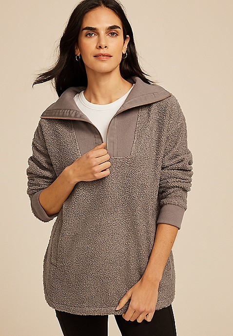 Quarter Zip Sherpa Tunic Sweatshirt | Maurices