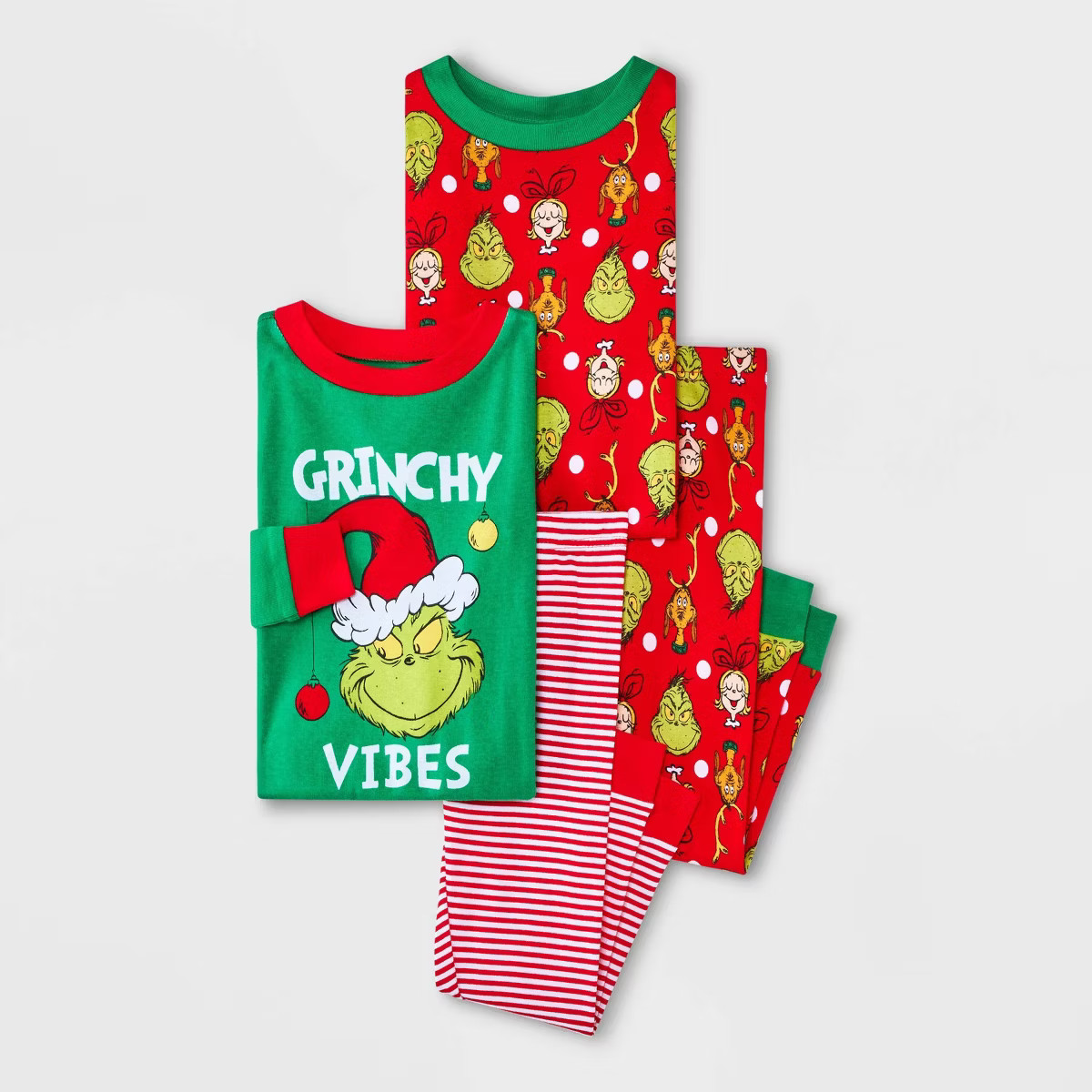 Toddler 4pc Grinch Long Sleeve Cotton Christmas Pajama Set - Red/Green 12M | Target