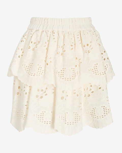 High Waisted Eyelet Lace Pull-On Mini Skirt | Express