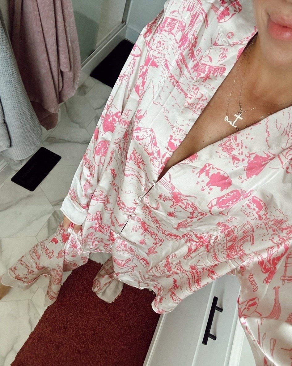 Link the cutest satin PJs from Free People!! I have these in two different patterns - they make you feel so put together!! They would make a great gift idea for the mom in your life who is postpartum making them feel so effortlessly put together but yet still having something on that is postpartum, friendly, and breast-feeding friendly! 🤭

Cozy at home loungewear cozy matching PJ set matching PJs, Free People PJs satin PJs silk PJs

#LTKmomlife #LTKootd #LTKBaby