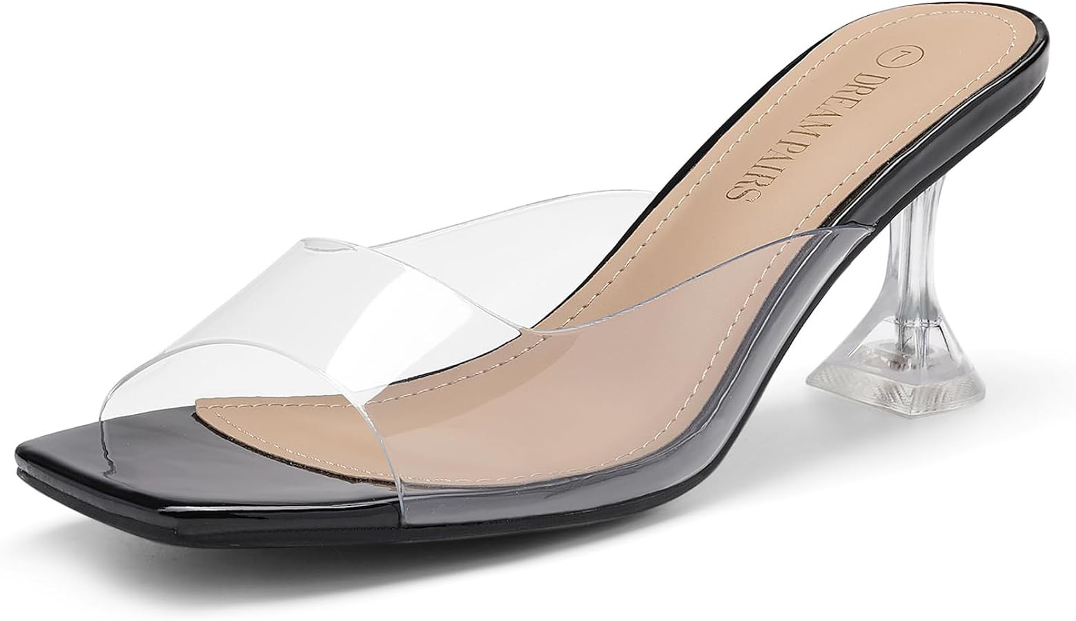 DREAM PAIRS Women’s Clear Heels Square Toe High Stiletto Mules Slip on Wedding Dress Heel Sanda... | Amazon (US)